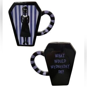 Wednesday Addams What Would Wednesday Do?Coffin Mug Purple & Black Strip…